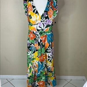 Maggy London Yellow and Orange Tie Front Maxi Dress